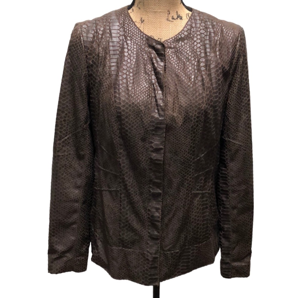 {Dana Buchman} Brown Imitation Leather Snap Button Front Jacket